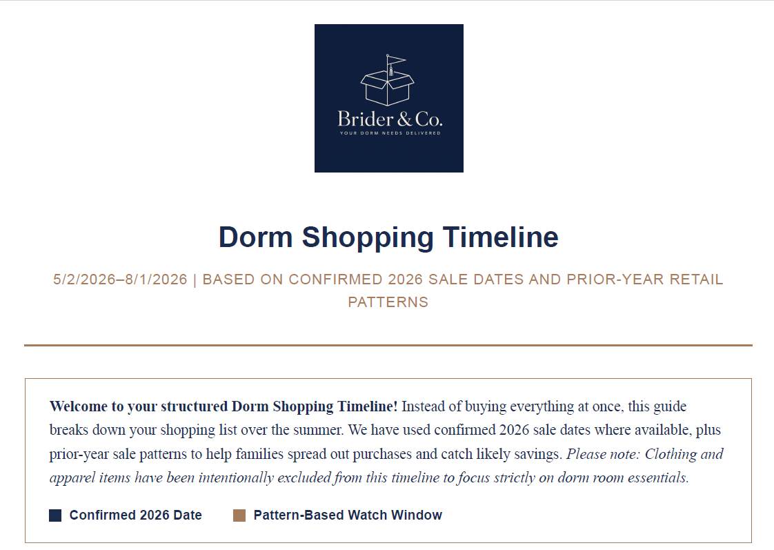 Dorm Shopping Timeline 2026
