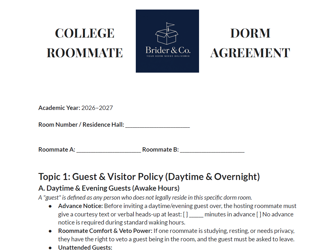 The Dorm Roommate Agreement — The Multiple-Choice Boundary System That Protects Your Student's GPA, Sleep, and Sanity Before Move-In Day