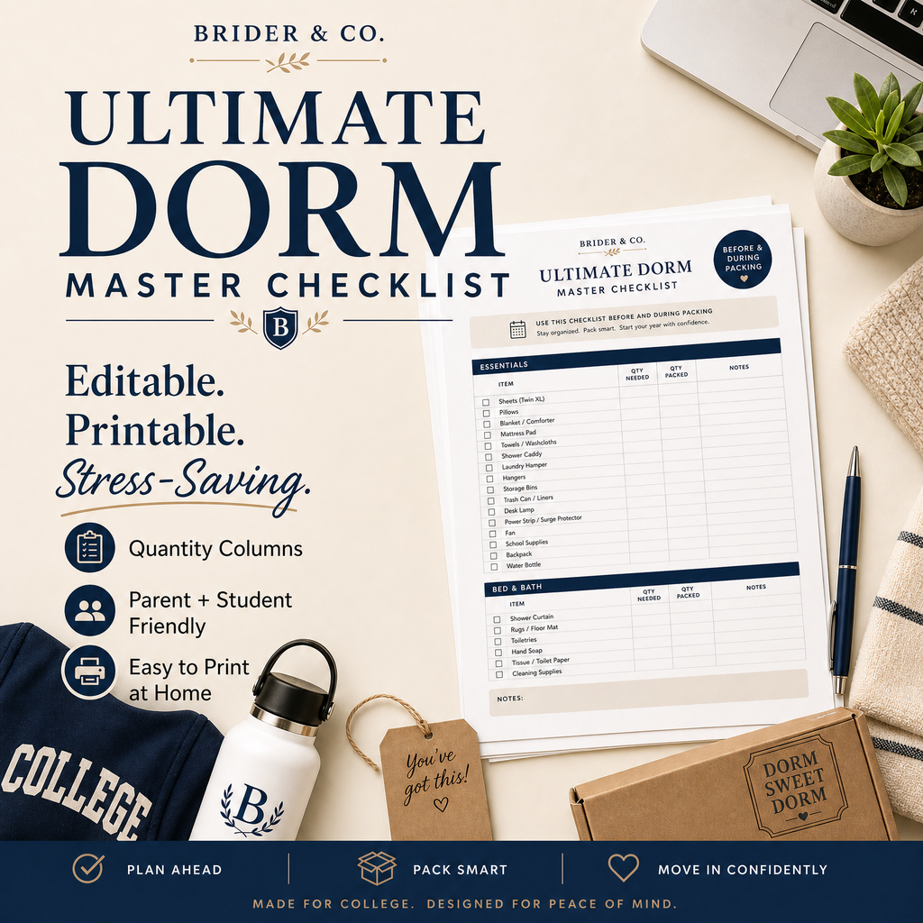 The Brider&Co  Ultimate Dorm Master Checklist