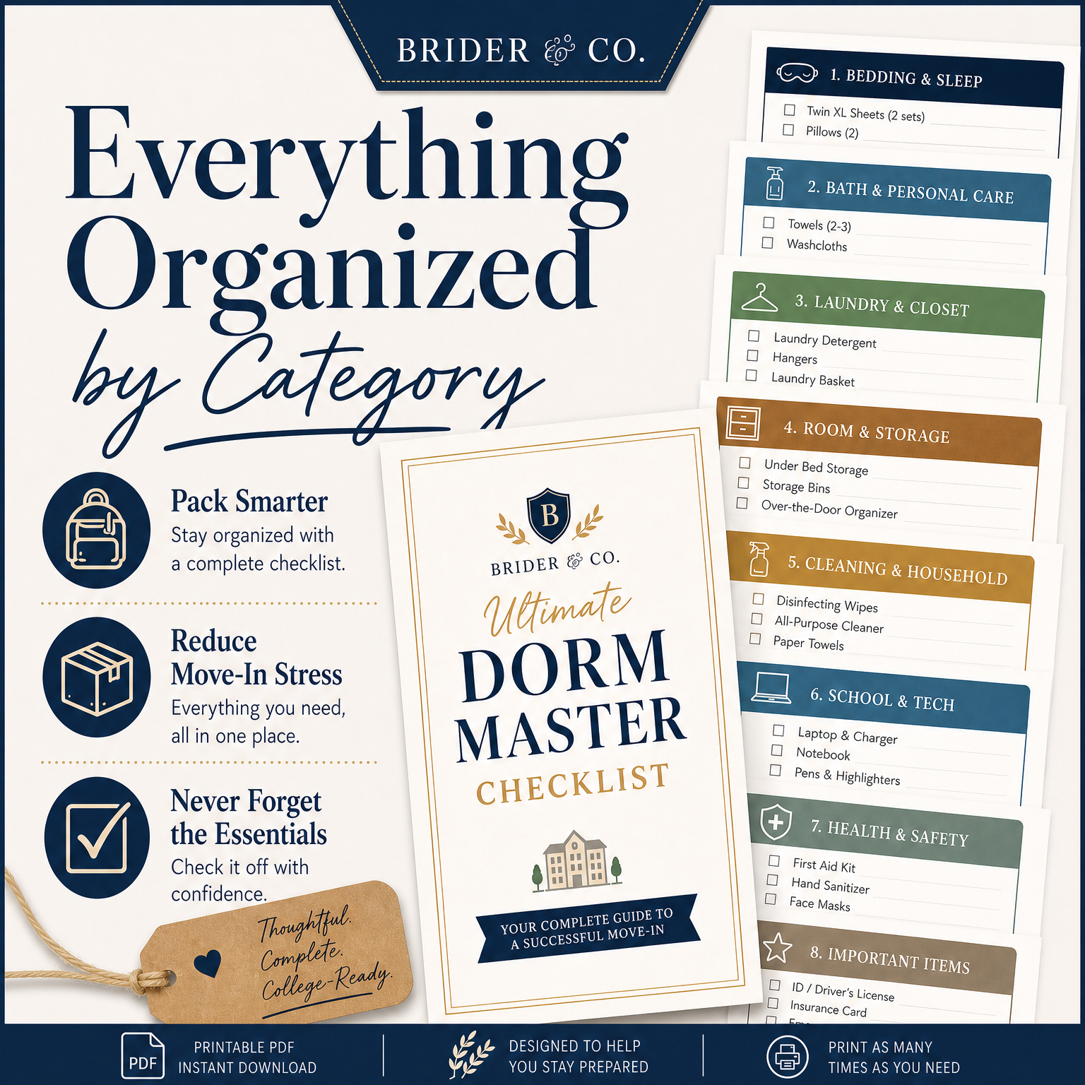 The Brider&Co  Ultimate Dorm Master Checklist